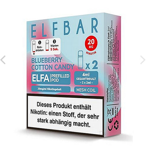 Elf Bar ELFA Prefilled POD 2ml Mehrweg E-Shisha - Blueberry Cotton Candy 2er Pack