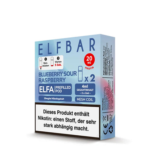 Elf Bar ELFA Prefilled POD 2ml Mehrweg E-Shisha - Blueberry Sour Raspberry 2er Pack